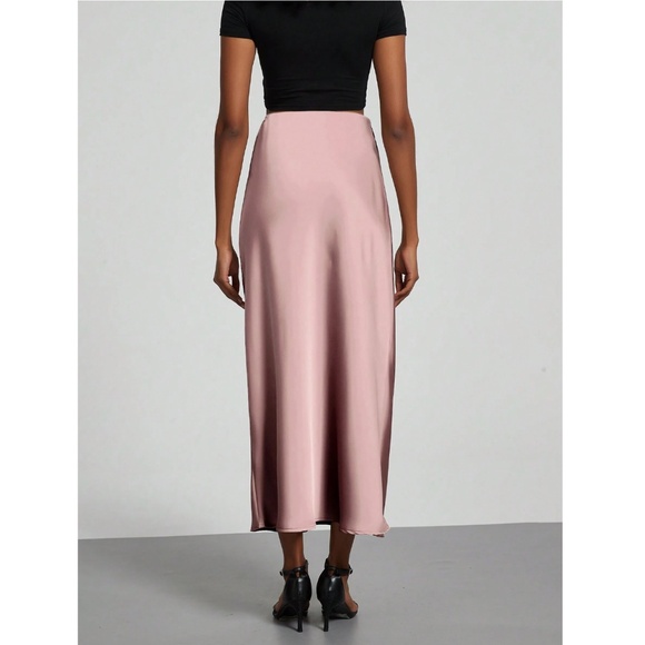 Dusty Pink Satin A-Line Skirt High Waisted Long - Picture 8 of 9